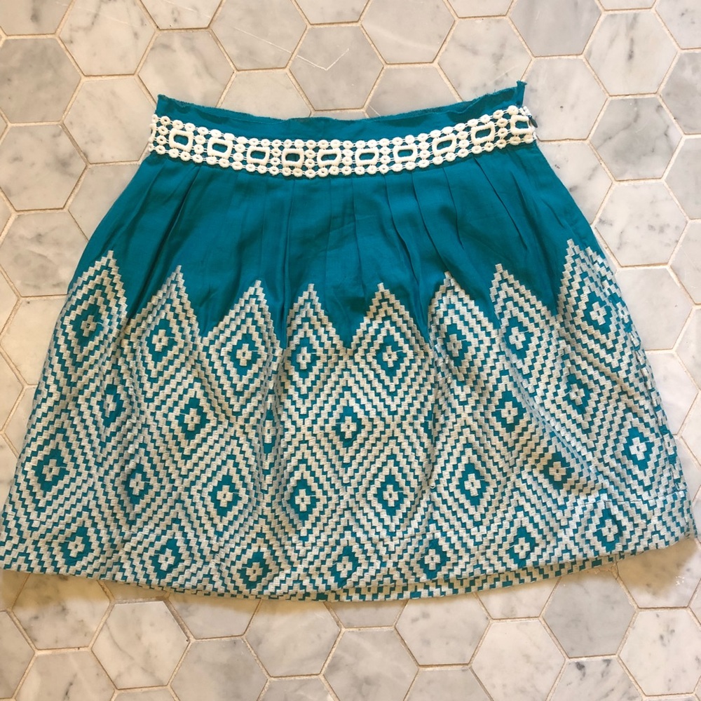 Turquoise and white mini skirt